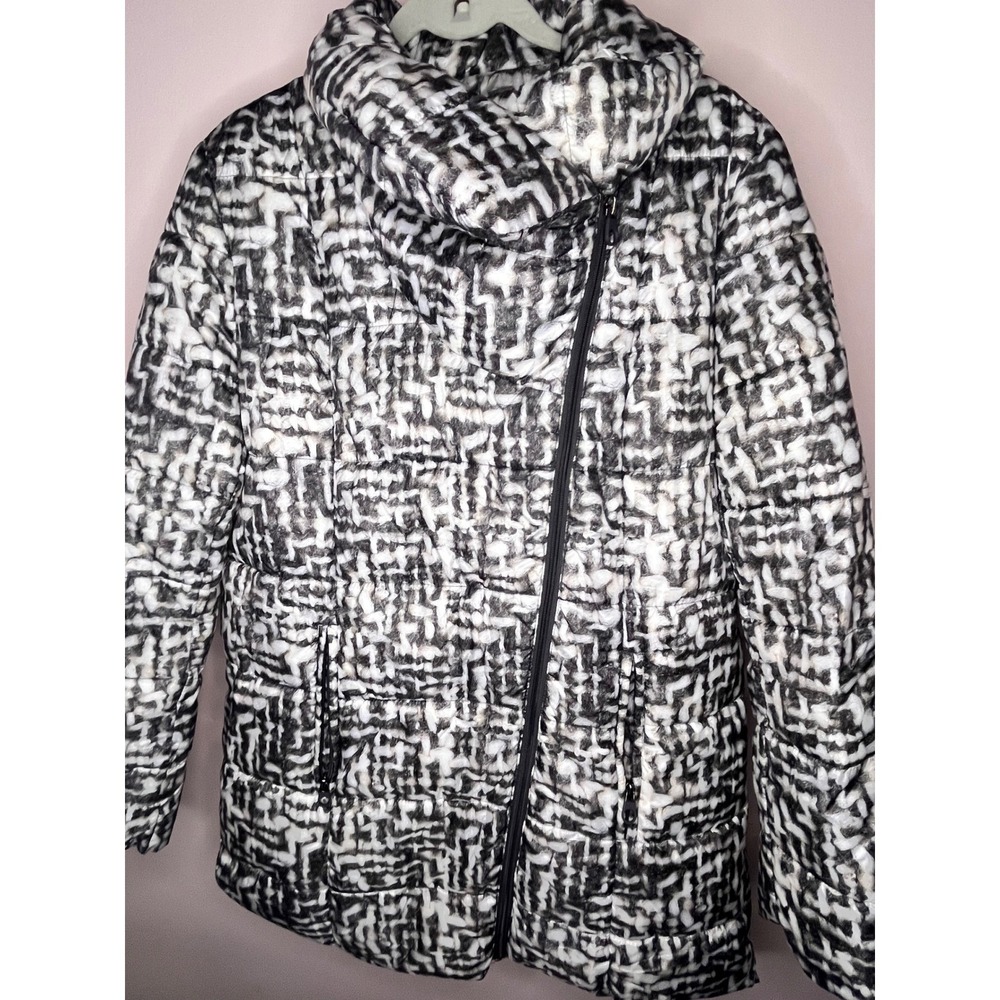 Kenneth Cole New York Women's Coat Black White Abstract Print Puffer Zip Size L - Picture 6 of 16
